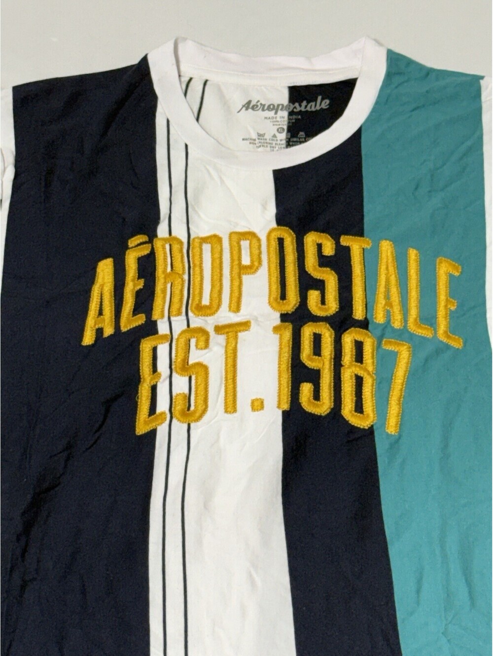 Aeropostale Vertical Striped Color Block Tshirt Stitched Lettering Mens Size XL